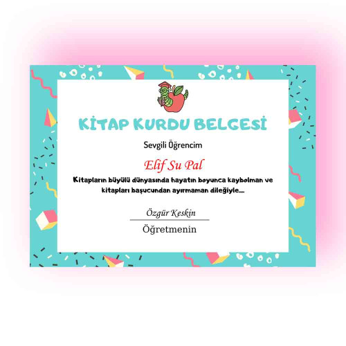 Kitap Kurdu Belgesi | Kişiye Özel Tasarlanmış Okuma Sertifikası Kitap Kurdu Belgesi | Kişiye Özel Tasarlanmış Okuma Sertifikası