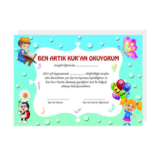 Artık Kur'an Okuyorum Belgesi Artık Kur'an Okuyorum Belgesi