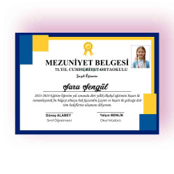 Lacivert Mezuniyet Belgesi - Şık Tasarım Resmi Diploma (Kişiye Özel)