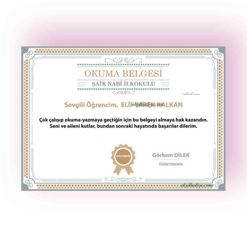 Artık Okuyorum Belgesi - Kişiye Özel İsimli (Renkli Tasarım) Artık Okuyorum Belgesi - Kişiye Özel İsimli (Renkli Tasarım)