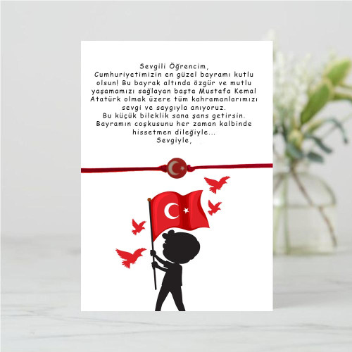 Öğrenciler için 29 Ekim Cumhuriyet Bayramı Bileklikli Hediye Kartı
