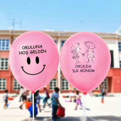 Okulda İlk Gün Balonu - Mavi Renk | Hoş Geldin Yazılı | Anaokulu ve İlkokul İçin