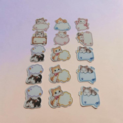 Sevimli Kedi Figürlü İsim Etiketi Sticker Seti - Yazılabilir Kedi Tasarımlı İsim Çıkartmaları (15 Adet, 4x5 cm)