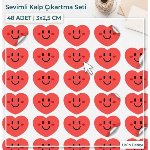 Sevimli Gülen Yüz Kalp Çıkartma Seti - 48 Adet (3x2,5 cm) Sevimli Gülen Yüz Kalp Çıkartma Seti - 48 Adet (3x2,5 cm)