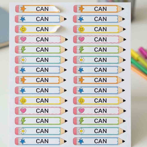 Kişiye Özel Kalem Tasarımlı İsimli Sticker Seti - 28 Adet 1,5x8 cm Öğrenci İsim Etiketi