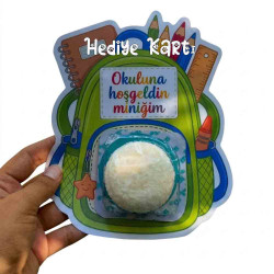 Okul Çantası Tasarımlı Okuluna Hoş Geldin ve Karne Hediye Kartı - 15x15 cm (Sadece Kart)