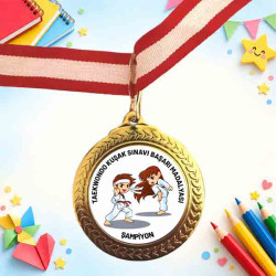 Taekwondo Kuşak Sınavı Madalyası - Kişiye Özel Baskılı Kurdeleli Altın Başarı Madalyası
