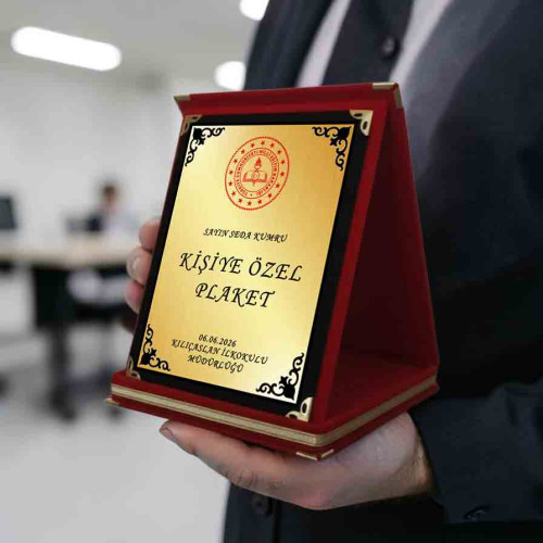 Kişiye Özel Kırmızı Kadife Kutulu Plaket - Kırmızı Kadife Kutu Ödül Plaketi