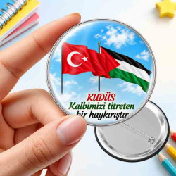 Kudüs Dayanışma Rozeti - Türk ve Filistin Bayraklı İnsani Duyarlılık Buton Rozet