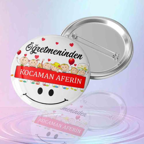 Öğretmeninden Kocaman Aferin Motivasyon Rozeti - Renkli Çocuk Tasarımlı