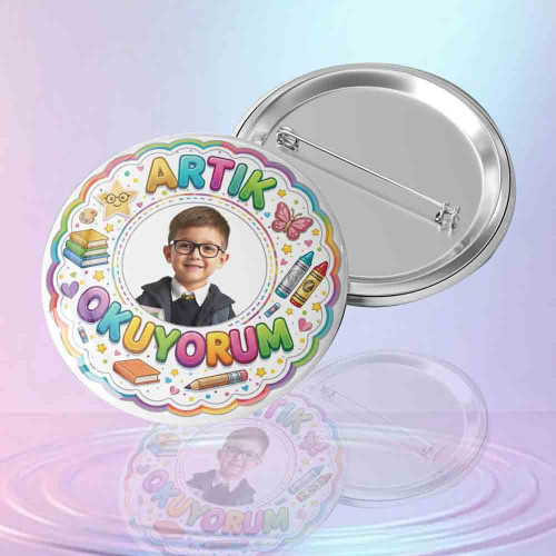 Fotoğraflı Artık Okuyorum Rozeti - Okuma Bayramı Motivasyon Ödülü